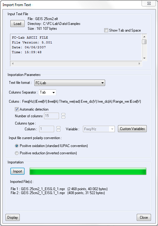 Import From Text window.