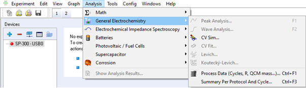 Fig 2 EC-Lab screen shot for CV Sim