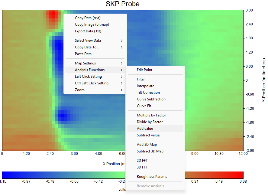 The "Add value" option in the "Analysis Functions" menu used to convert the M470 SKP map after calibration