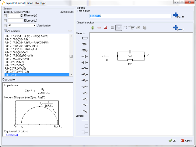  Electrical circuit selection in the ZFit analysis tool.