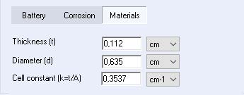 Figure 1: Cell constant value (k) obtained automatically in the cell characteristic tab on the EC-Lab Software.